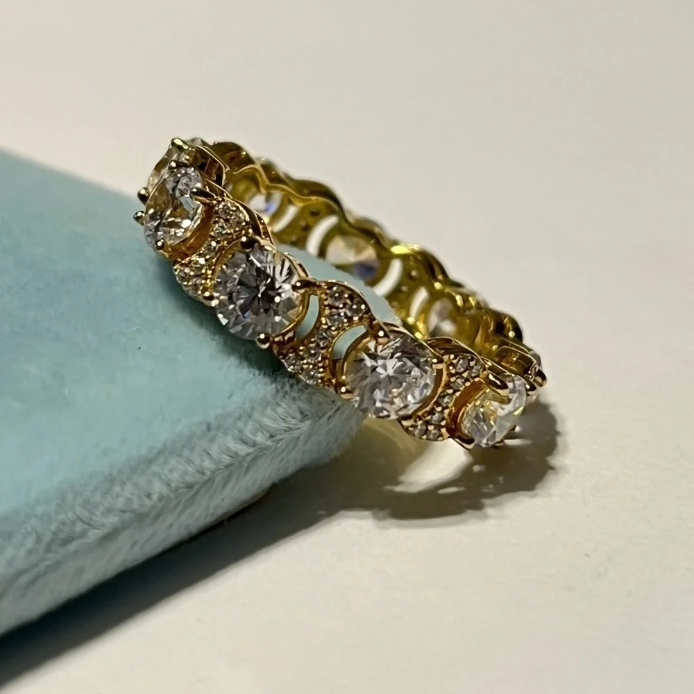 JCL 925 Gold Plated Round Cut Bubble Eternity Ring - Picture 2 of 6